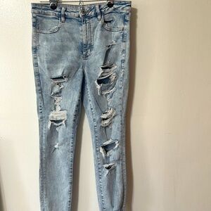 American Eagle Light Washed Wrecked Shredded Ripped Holes Jeans